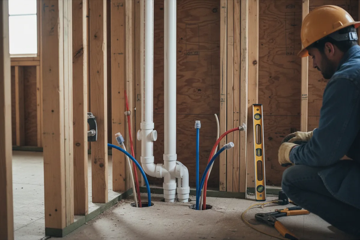 Drain and supply rough-in during Sump Pump Repair in Jamestown